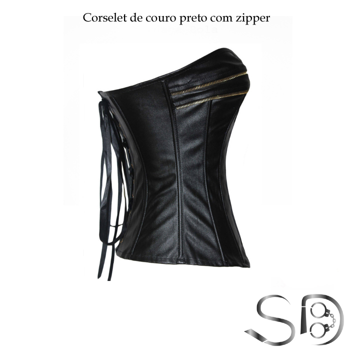 Corselet De Couro Preto Com Zipper BDSM Brazil BDSM Brazil