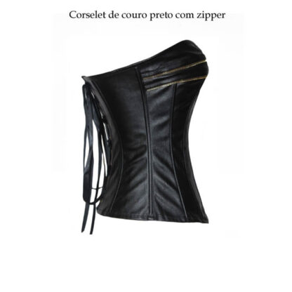 Corselet de couro preto com zipper