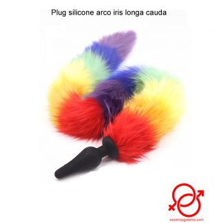 Plug silicone arco iris longa cauda