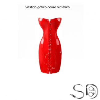 Vestido gótico couro sintético vermelho