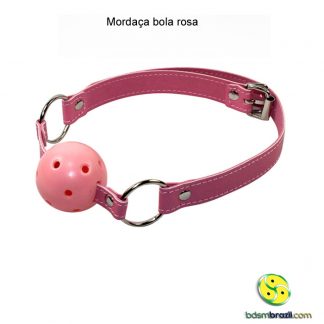 Mordaça bola rosa couro rosa