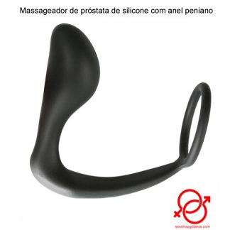 Massageador de próstata de silicone com anel peniano