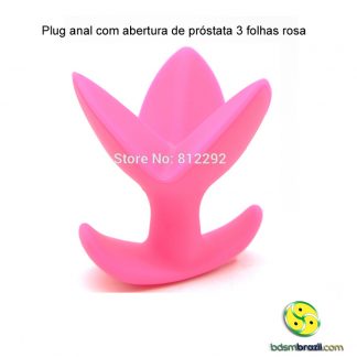 Plug anal com abertura de próstata 3 folhas rosa