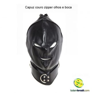 Capuz couro zipper olhos e boca