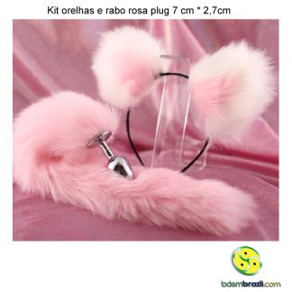 Kit orelhas e rabo rosa plug 7 cm * 2,7cm