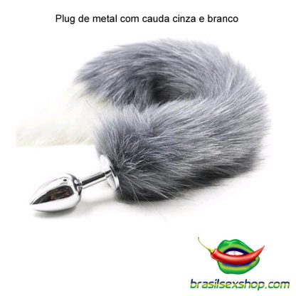 Plug de metal com cauda cinza e branco