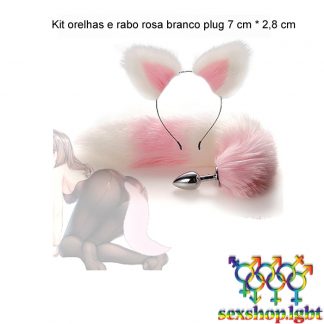 Kit orelhas e rabo rosa branco plug 7 cm * 2,8 cm