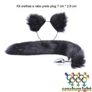 Kit orelhas e rabo preto plug 7 cm * 2,8 cm