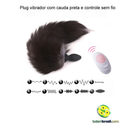 Plug vibrador com cauda preta e controle sem fio - Imagem 2