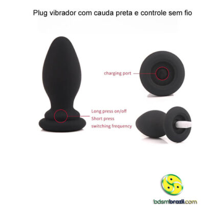 Plug vibrador com cauda preta e controle sem fio - Imagem 4