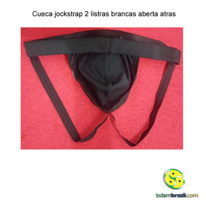Cueca jockstrap 2 listras brancas aberta atras - Imagem 2