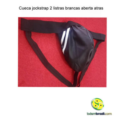 Cueca jockstrap 2 listras brancas aberta atras - Imagem 3