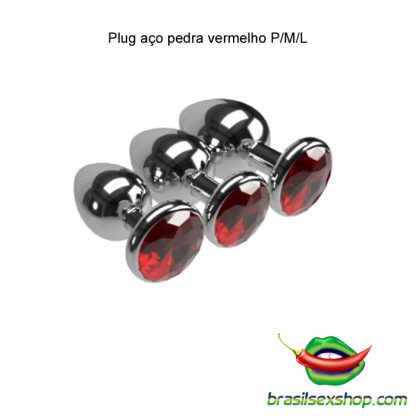 Plug aço pedra vermelho S/M/L