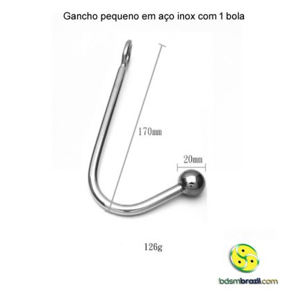 Gancho pequeno em aço inox com 1 bola