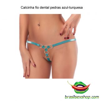 Calcinha fio dental pedras azul-turquesa