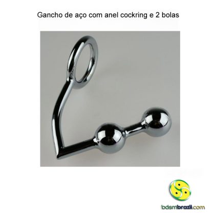 Gancho de aço com anel cockring e 2 bolas