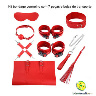 Kit bondage vermelho com 7 peças e bolsa de transporte