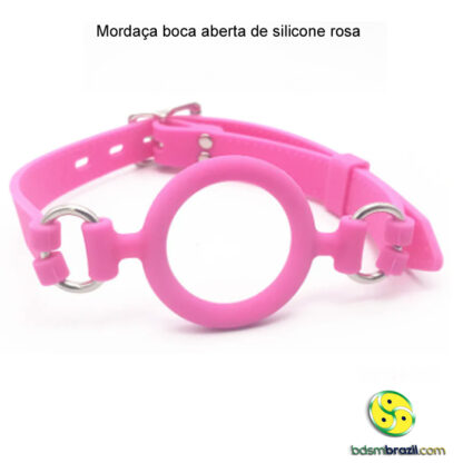 Mordaça boca aberta de silicone rosa