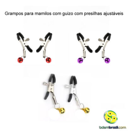 Grampos para mamilos com guizo com presilhas ajustáveis